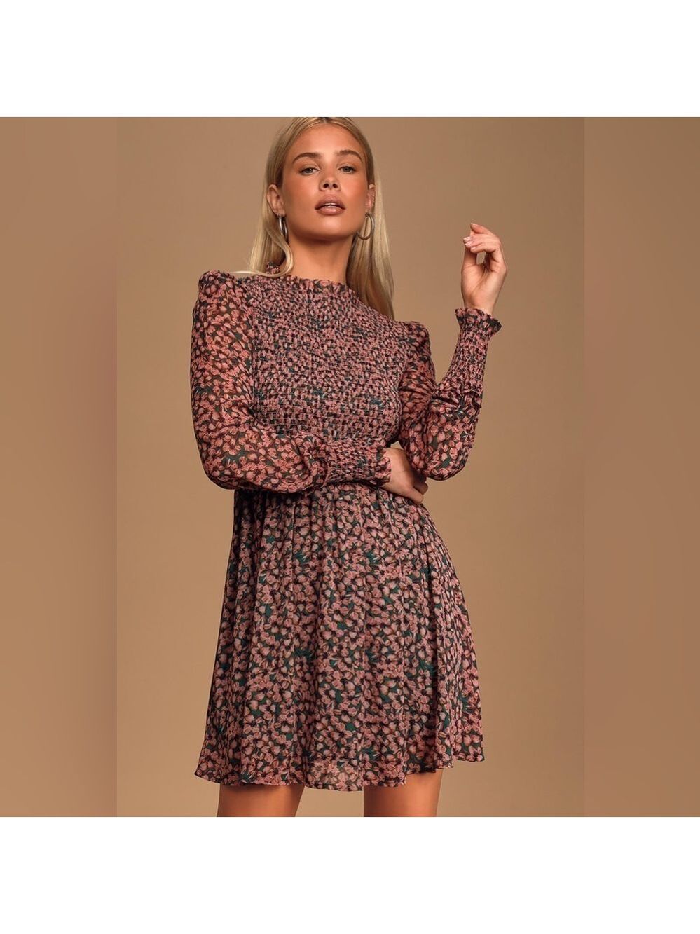 Lulus Floral Forever Green and Pink Floral Print Smocked Skater Dress NWT - Picture 4 of 15